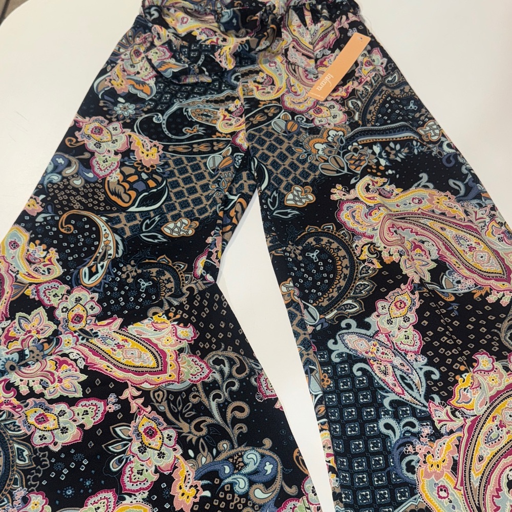 Takara Boho Style Black and Pink Paisley Wide Leg Pants